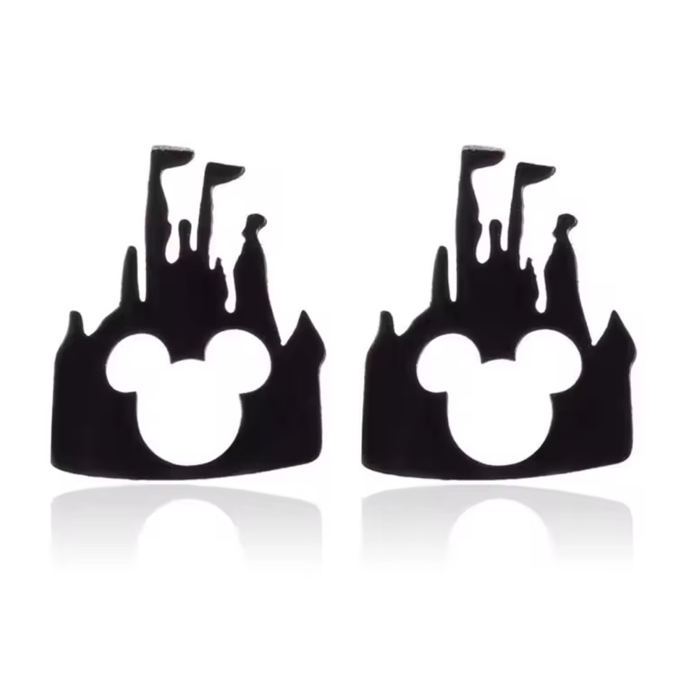 DISNEY Castle Black Stainless Steel Stud Earrings with GIFT BAG